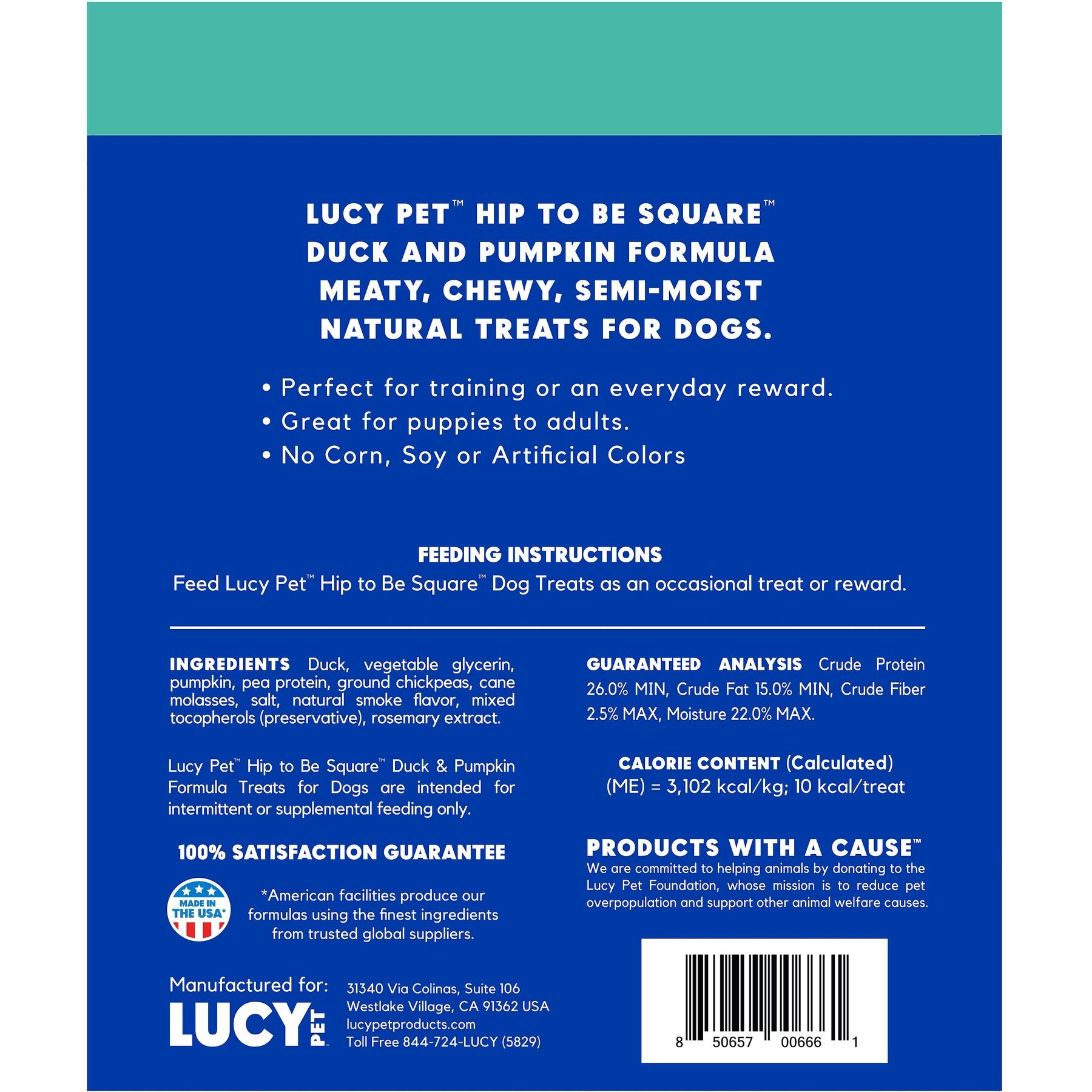 Lucy Pet Products Hip To Be Square Duck & Pumpkin Formula Grain-Free Dog Treats