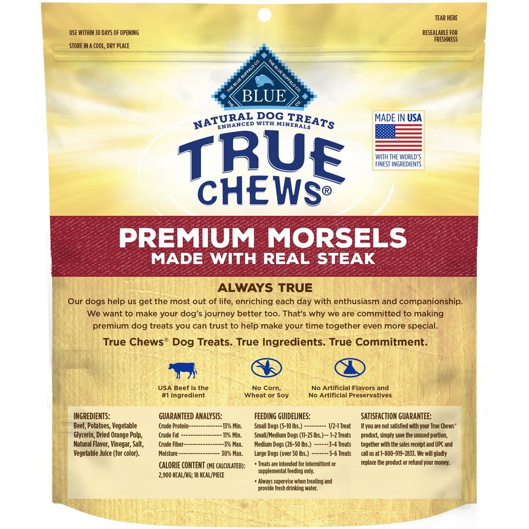 Blue Buffalo True Chews Premium Morsels Natural Grain-Free Steak Dog Treats