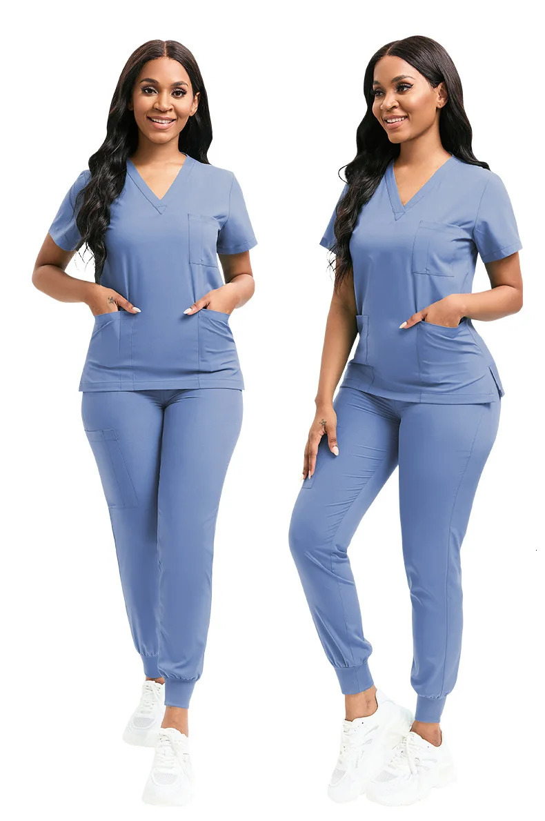 Slim Fit Women Scrubs Sets Hospital Uniforms Nurses Accessories Dental Clinic Beauty Salon Spa Workwear Scrubs Tops Pant 240420