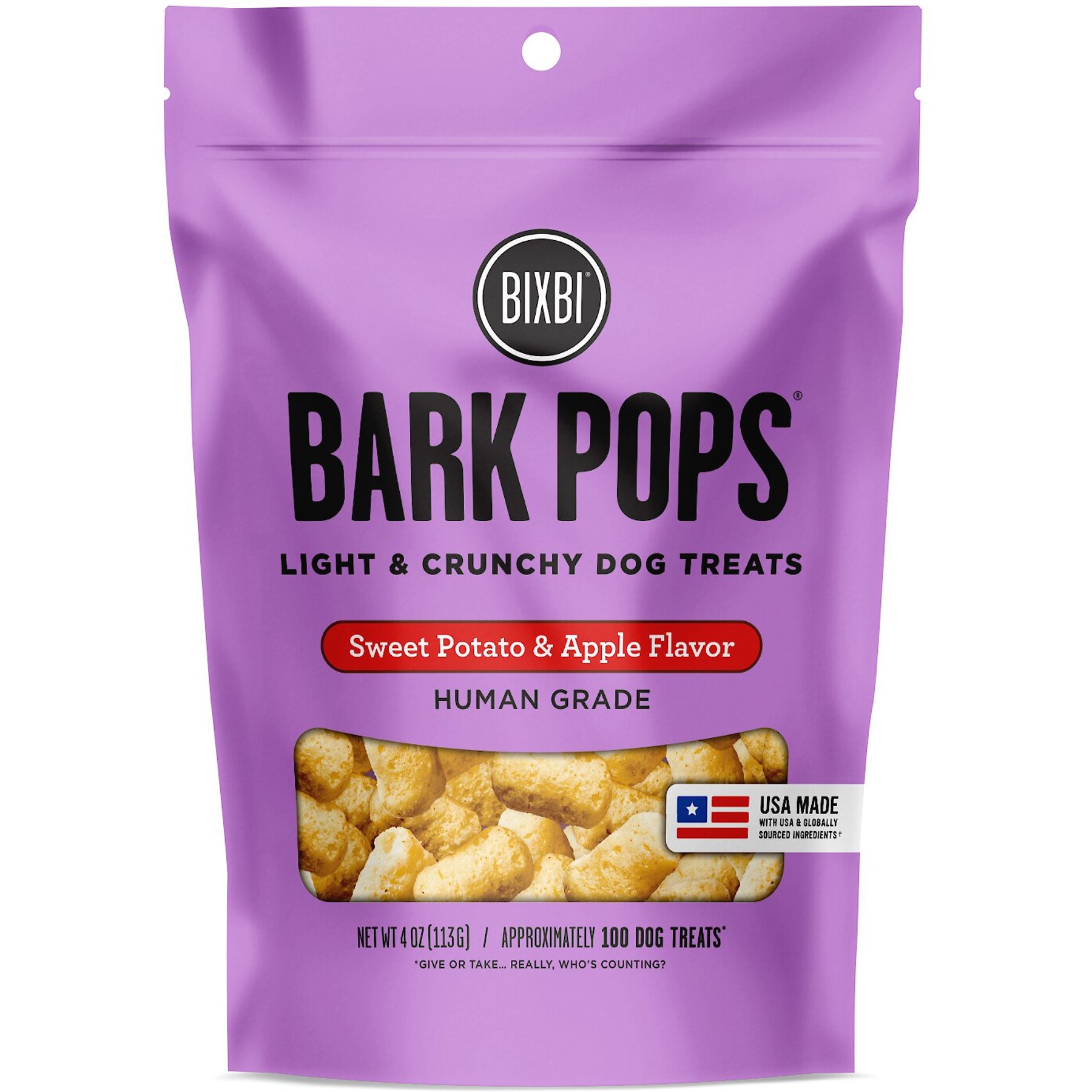 BIXBI Bark Pops Chicken-Free Sweet Potato & Apple Flavor Light & Crunchy Dog Treats