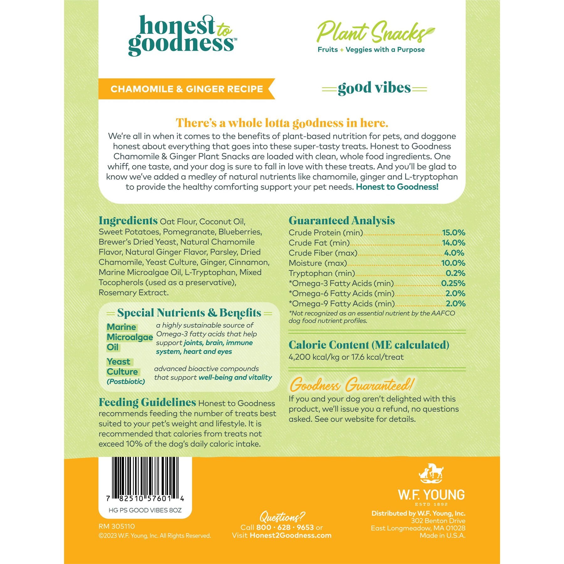 Honest To Goodness Plant Snacks Good Vibes Chamomile & Ginger Dog Treats, 8-oz bag