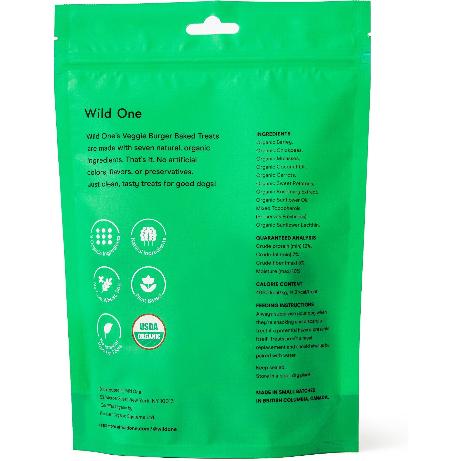 Wild One Organic Veggie Burger Baked Dog Treats, 8-oz bag