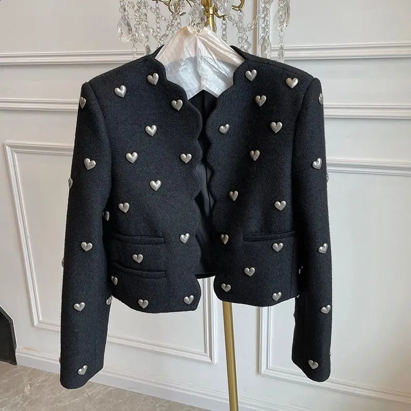 Fashion womens coarse woolen jacket er O-neck long sleeved wool jacket autumn winter jacket retro Korean 241120