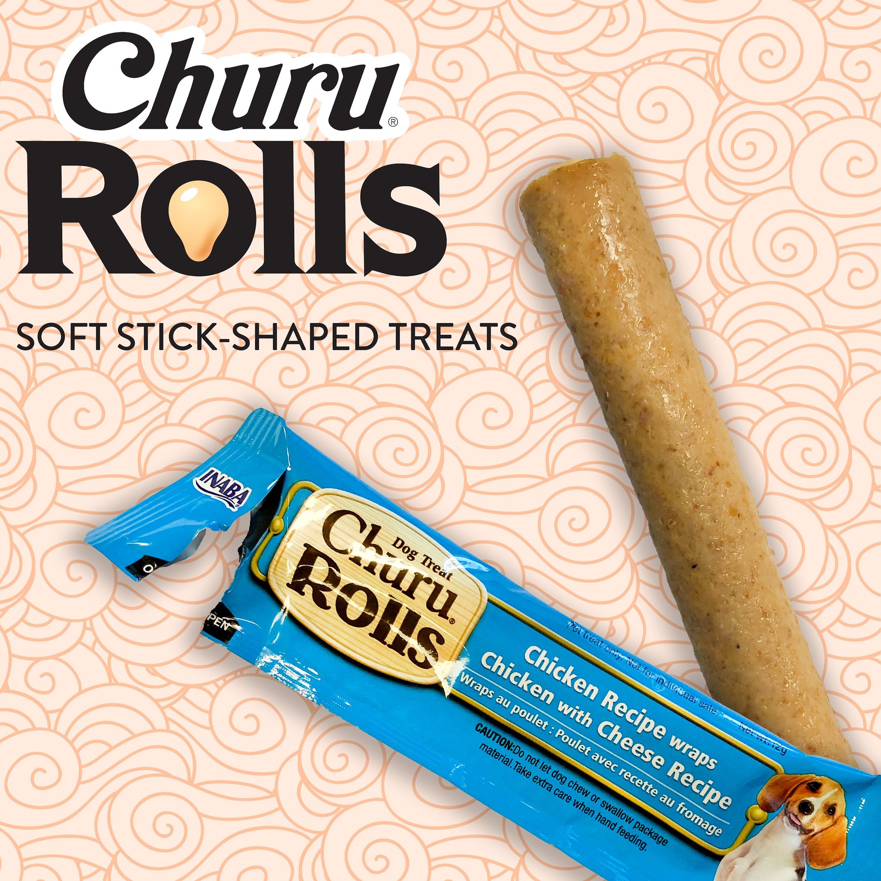 Inaba Churu Rolls Chicken with Cheese Recipe Grain-Free Soft & Chewy Dog Treats, 0.42-oz, pack of 8