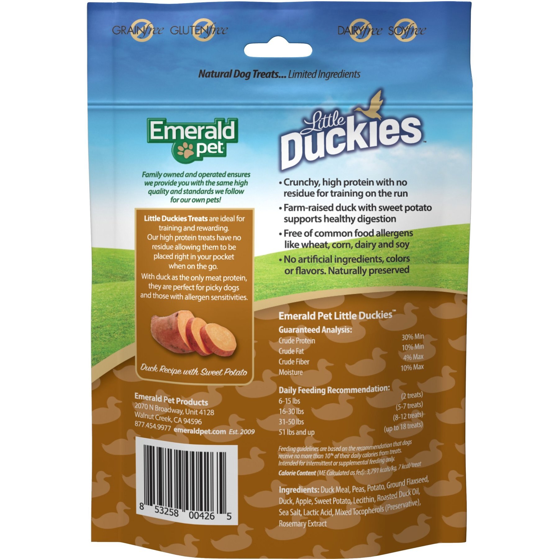 Emerald Pet Grain-Free Little Duckies with Duck & Sweet Potato Dog Treats