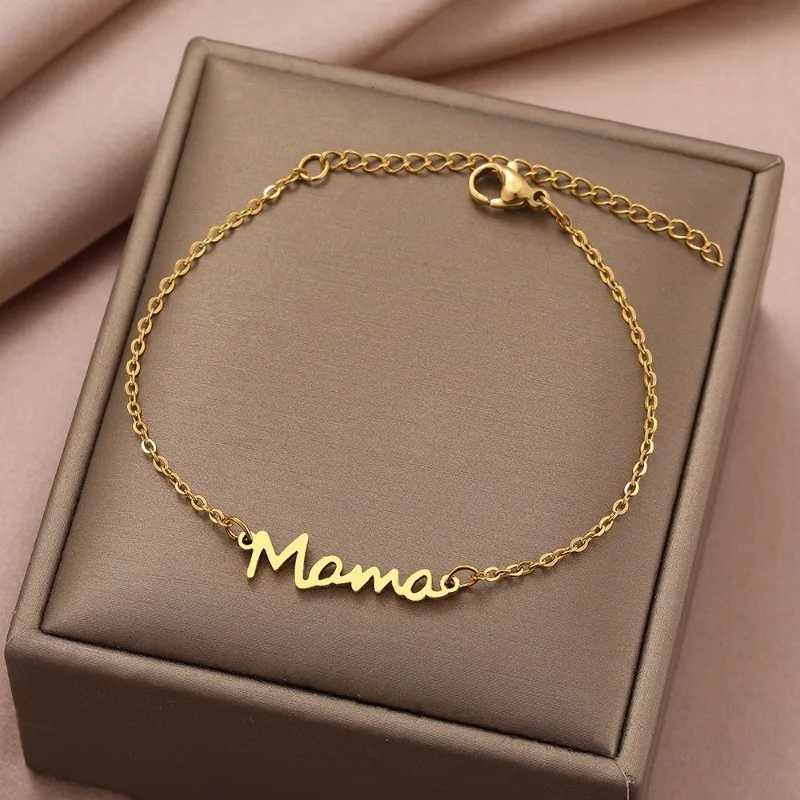 Chain WANZHI Stainless Steel Bracelets Letter Mama Pendant Chains Fashion Charms Bracelet for Women Party Jewelry Mothers Day Gifts Y240420