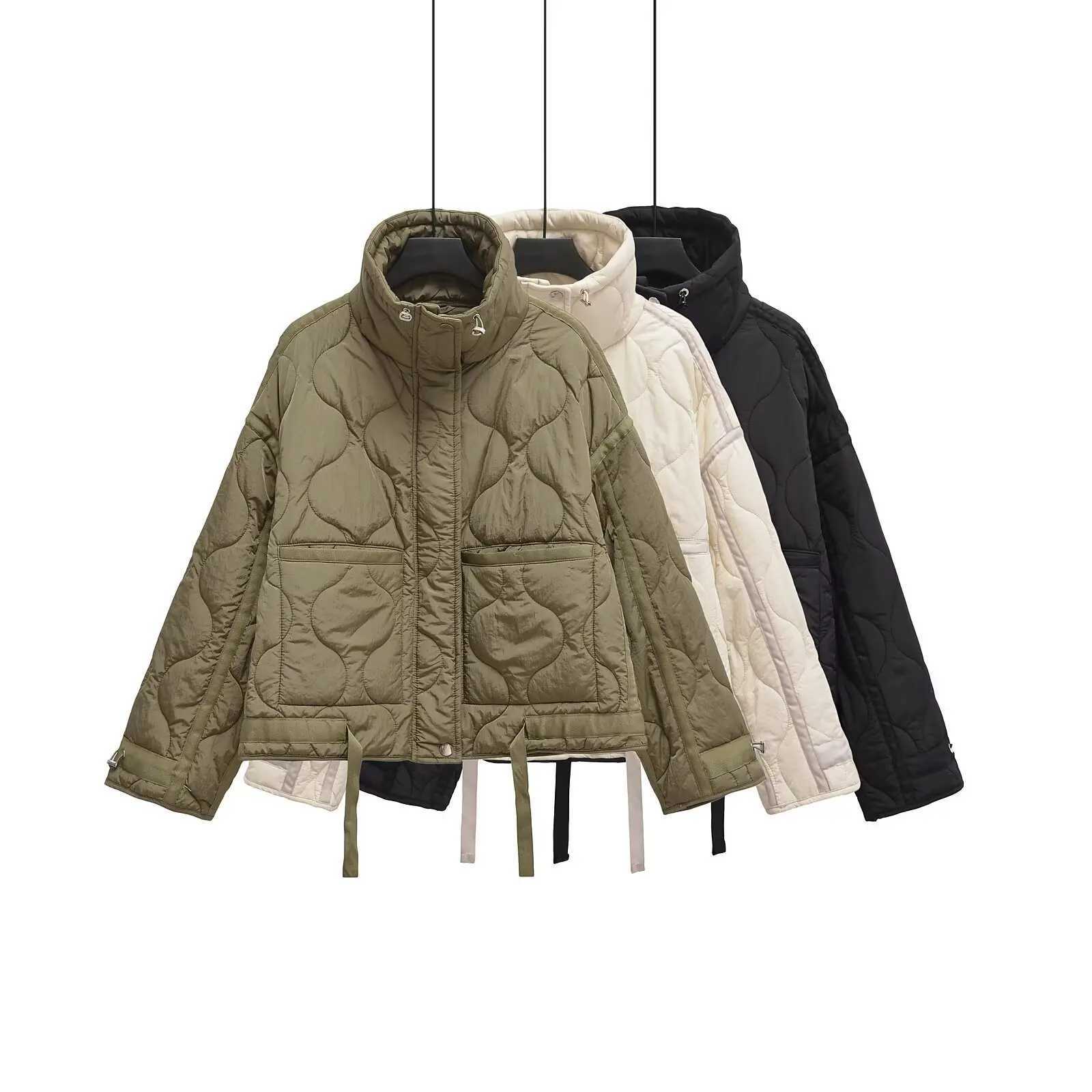 KAOPU ZA 2024 High Quality Womens Autumn and Winter Fashion Quilt Cotton Pocket Jacket Womens Retro Brushed Warm Coat X241120