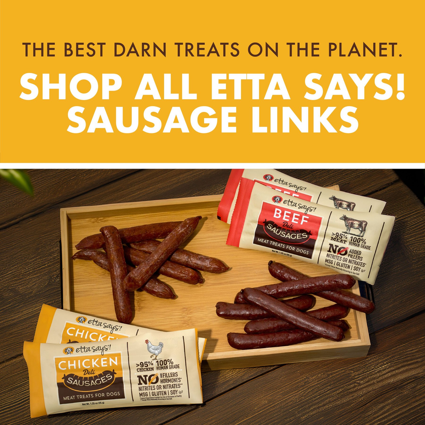Etta Says! Chicken Deli Sausages Human Grade Jerky Dog Treats, 12 count