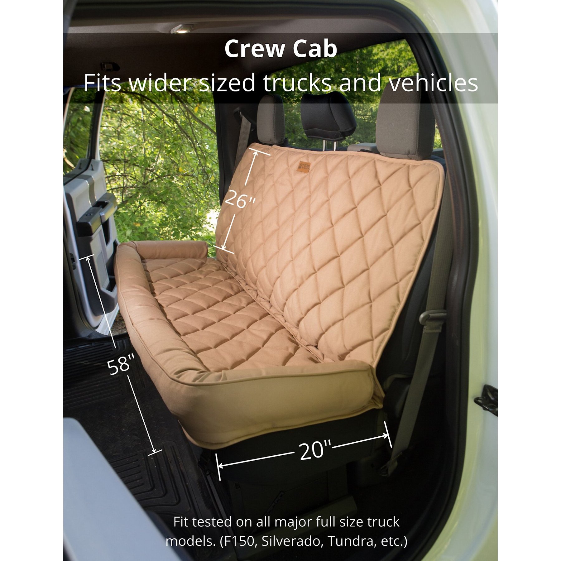 3 Dog Pet Supply Crew Cab Truck Seat Protector with Bolster, Large, Tan