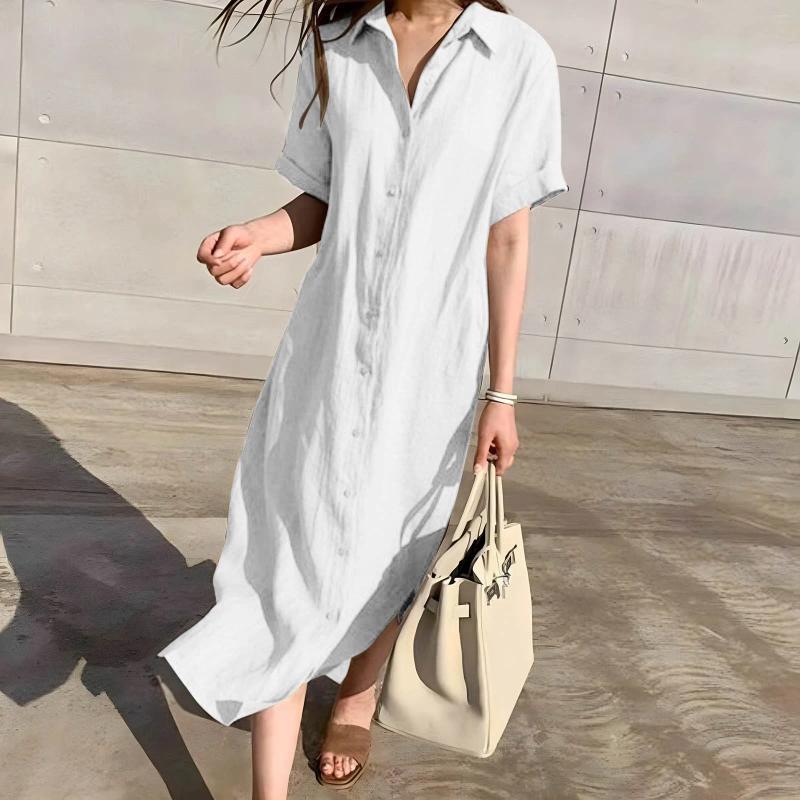 Casual Dresses Summer Cotton Linen Long Shirt Dress 2024 Fashion Single Breasted Elegant Simplicity Loose Lace-up Vestidos Robe