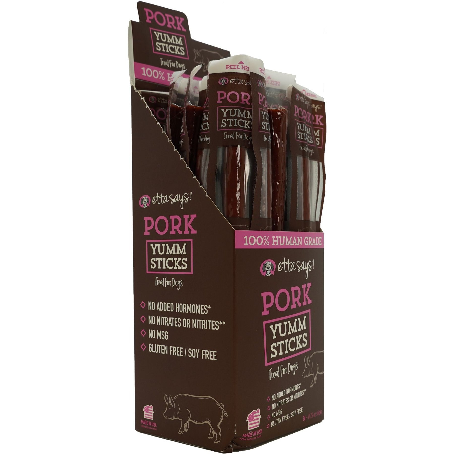 Etta Says! Pork Yumm Sticks Human Grade Pork Dog Treats, 24 count