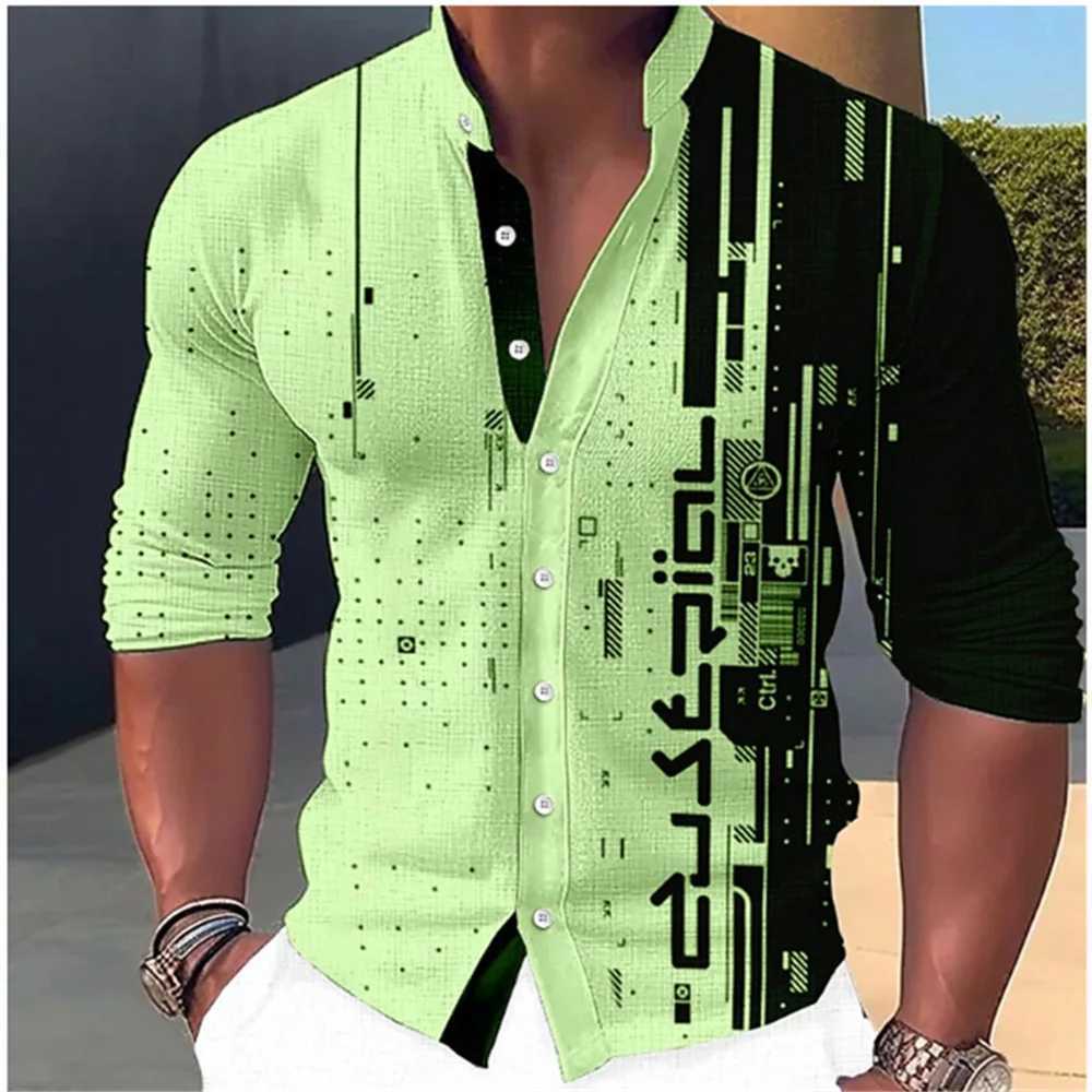 New Fashion Standing Collar Mens Creative Print Long Sleeve Shirt Outdoor Party High Quality Soft and Comfortable Fabric S-6XLXJ250121