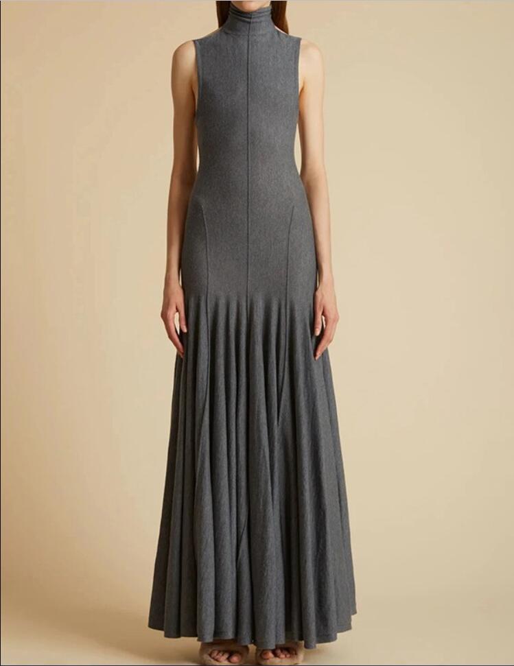 2026 designer spring and summer collar gray waistband sleeveless suspender open back high-end pleated long skirt for children