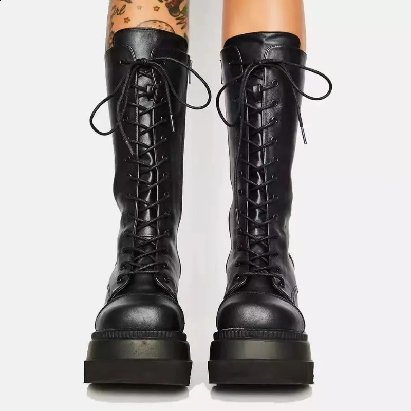 Winter boots womens platform shoes boots rain boots military short leather black rock punk goth Lolita cleaning discount 241213