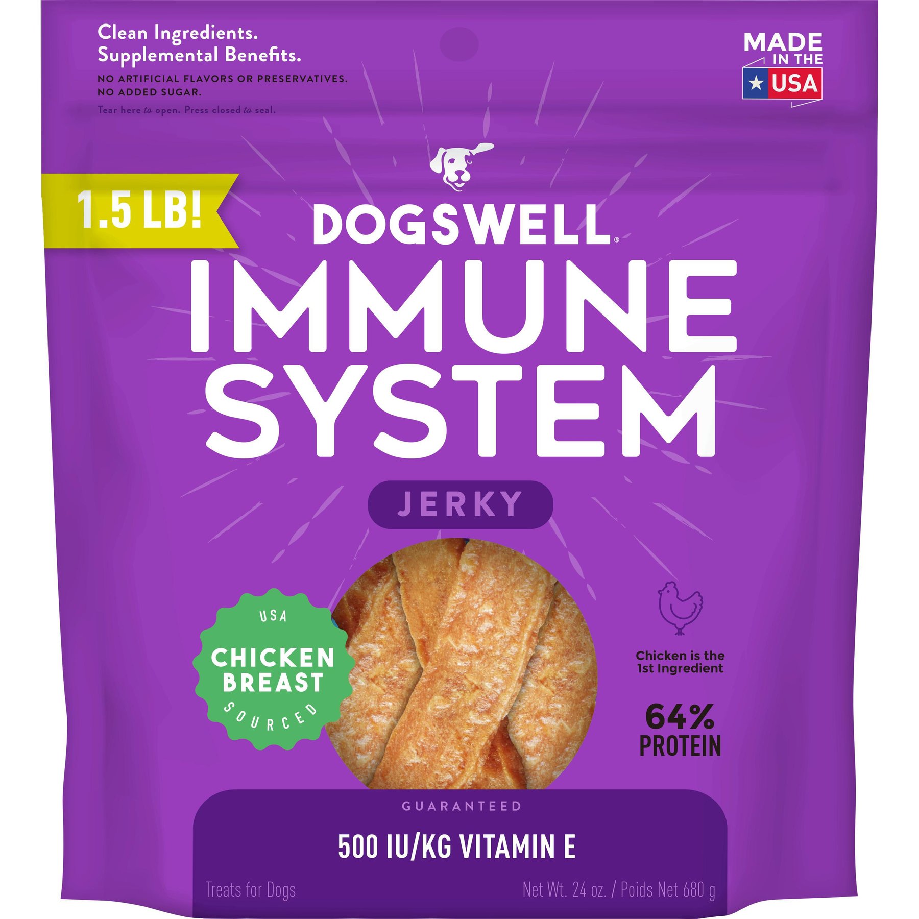 Dogswell Jerky Immune System Chicken Recipe Grain-Free Dog Treats