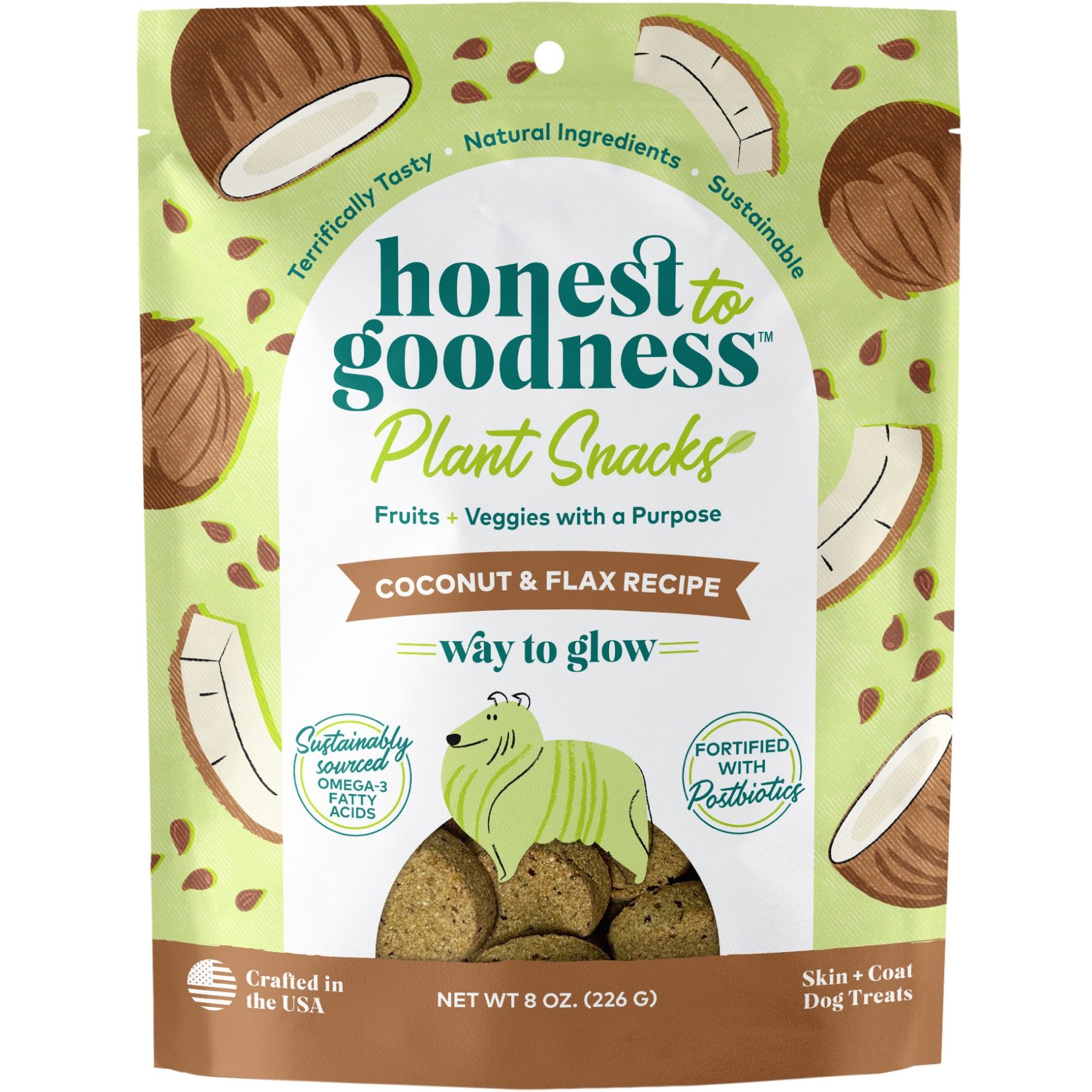Honest To Goodness Plant Snacks Way to Glow Coconut & Flax Dog Treats, 8-oz bag