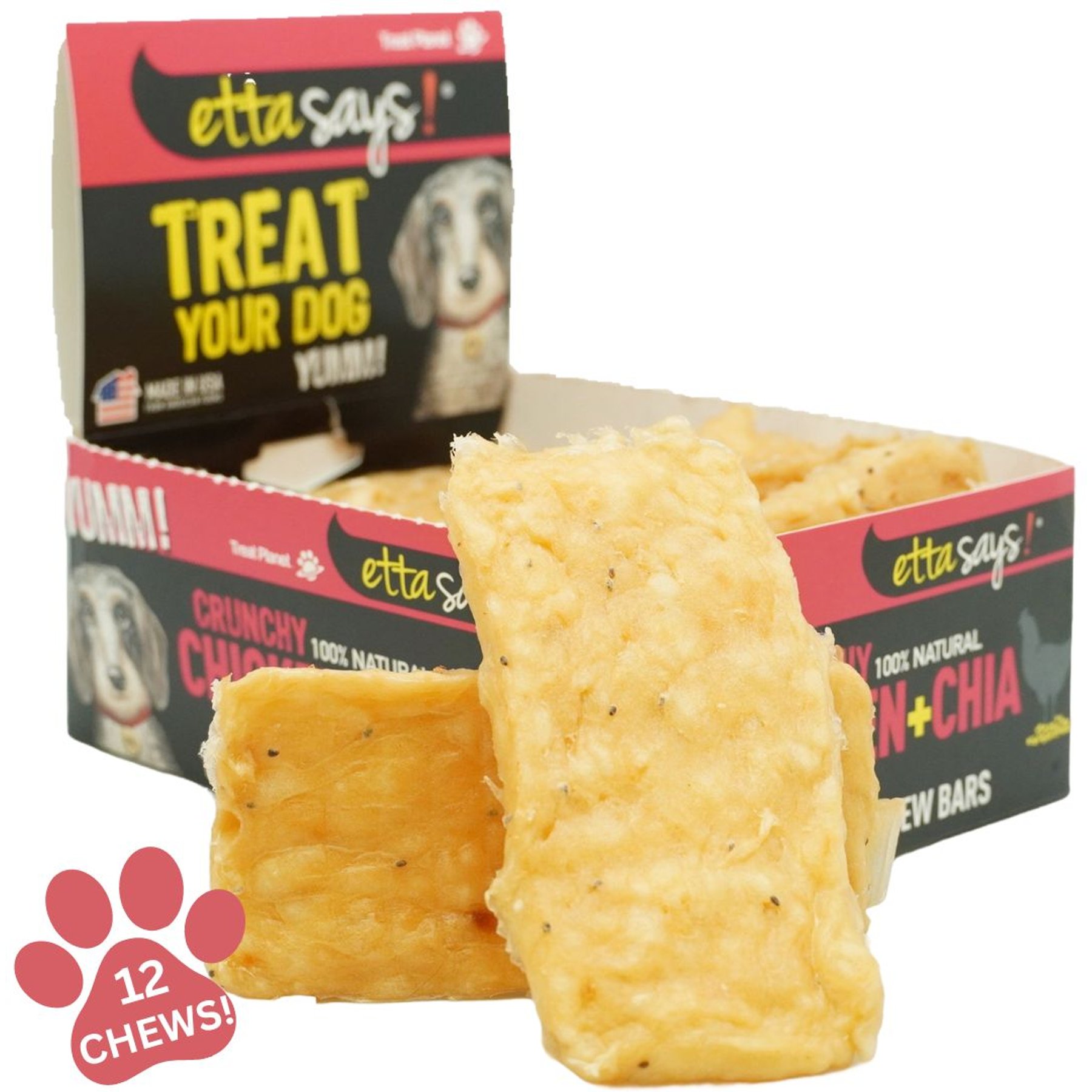 Etta Says! Crunchy Chicken + Chia Chew Bars Dog Treats