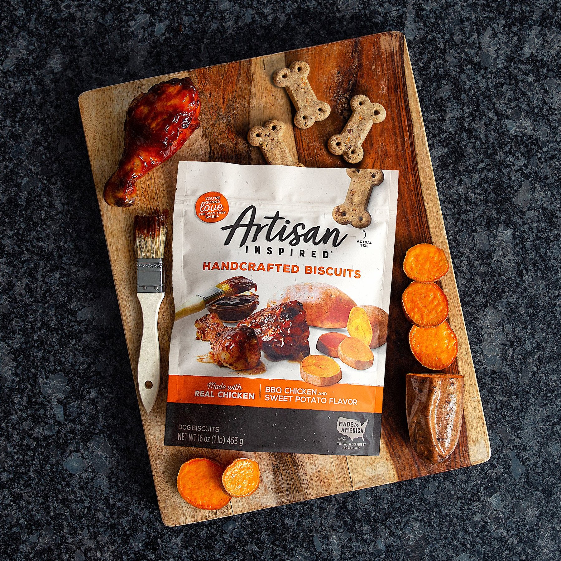 Artisan Inspired BBQ Chicken & Sweet Potato Flavor Biscuits Dog Treats, 16-oz bag