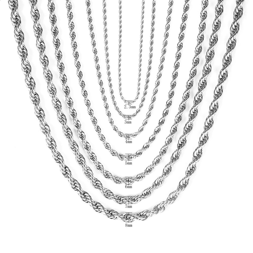 Twisted chain stainless steel long chain necklace mens gold/silver colored mens necklace rope chain jewelry gift wholesale 241121