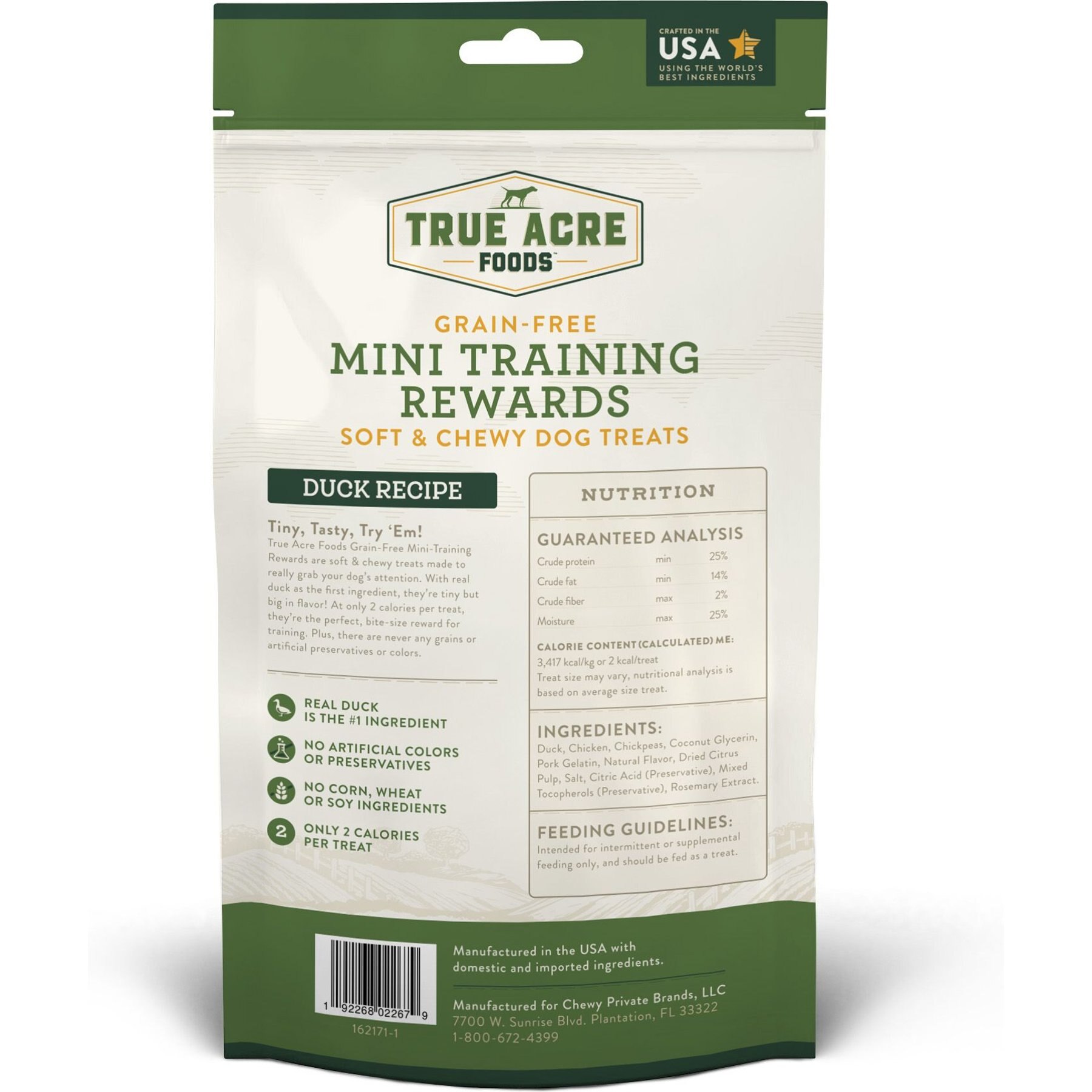 True Acre Foods Duck Recipe Mini-Training Rewards Grain-Free Soft & Chewy Dog Treats