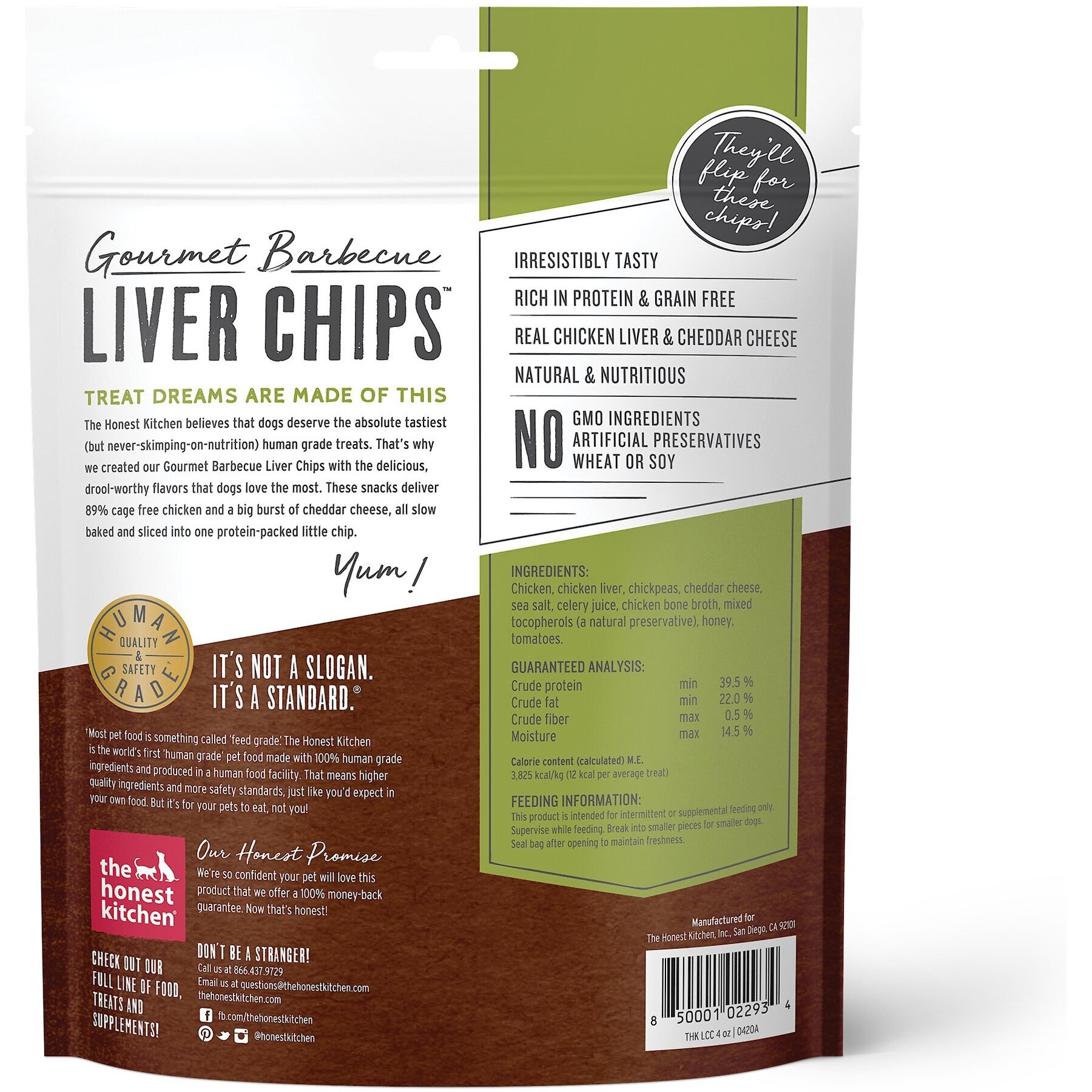 The Honest Kitchen Gourmet Barbecue Liver Chips Chicken Liver & Cheddar Recipe Dog Treats, 4-oz bag