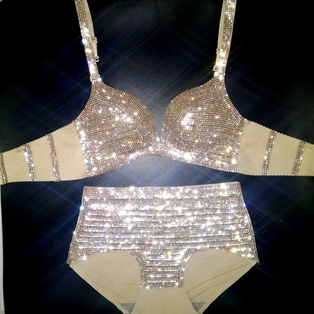 Other Panties NEW Bikini Set Women Bling Diamante Carnival Bra Crop Top Crystal Panties Rave Festival Bikini Set Burning Man Outfit Club Wear L240910