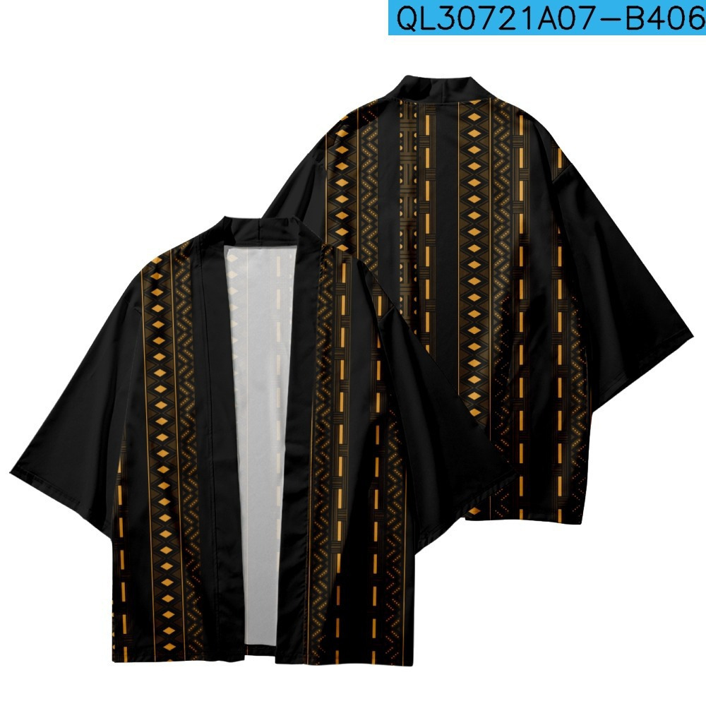 Men's Jackets Chinese style retro kimono cloak 3D digital printed seven quarter sleeve