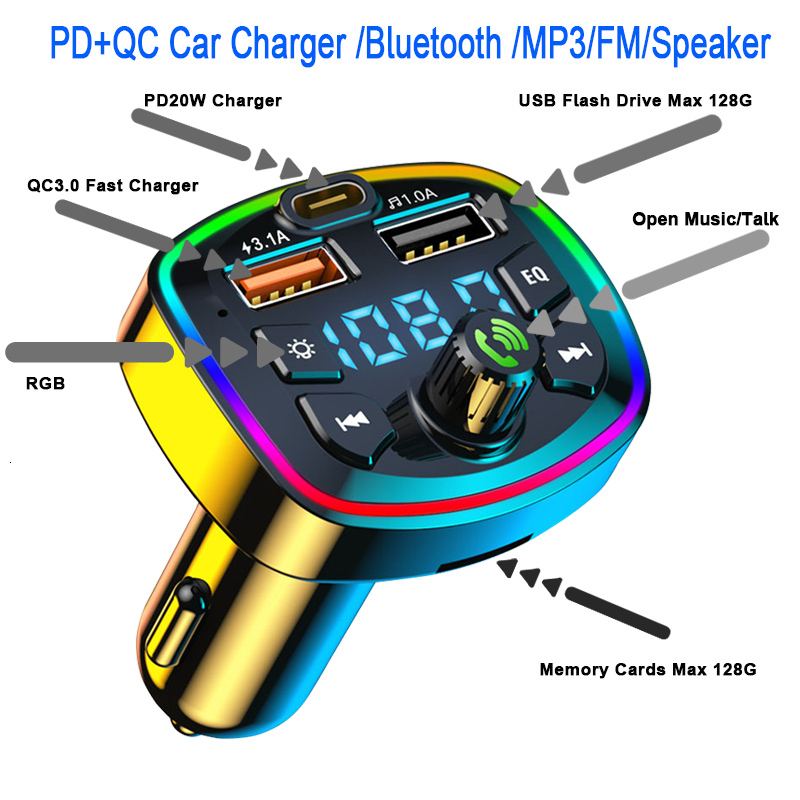 Bluetooth 5.0 FM Transmitter Wireless Adapter Mic Audio Receiver Auto MP3 Player 2.1A Dual USB Fast Charger Car Accessories