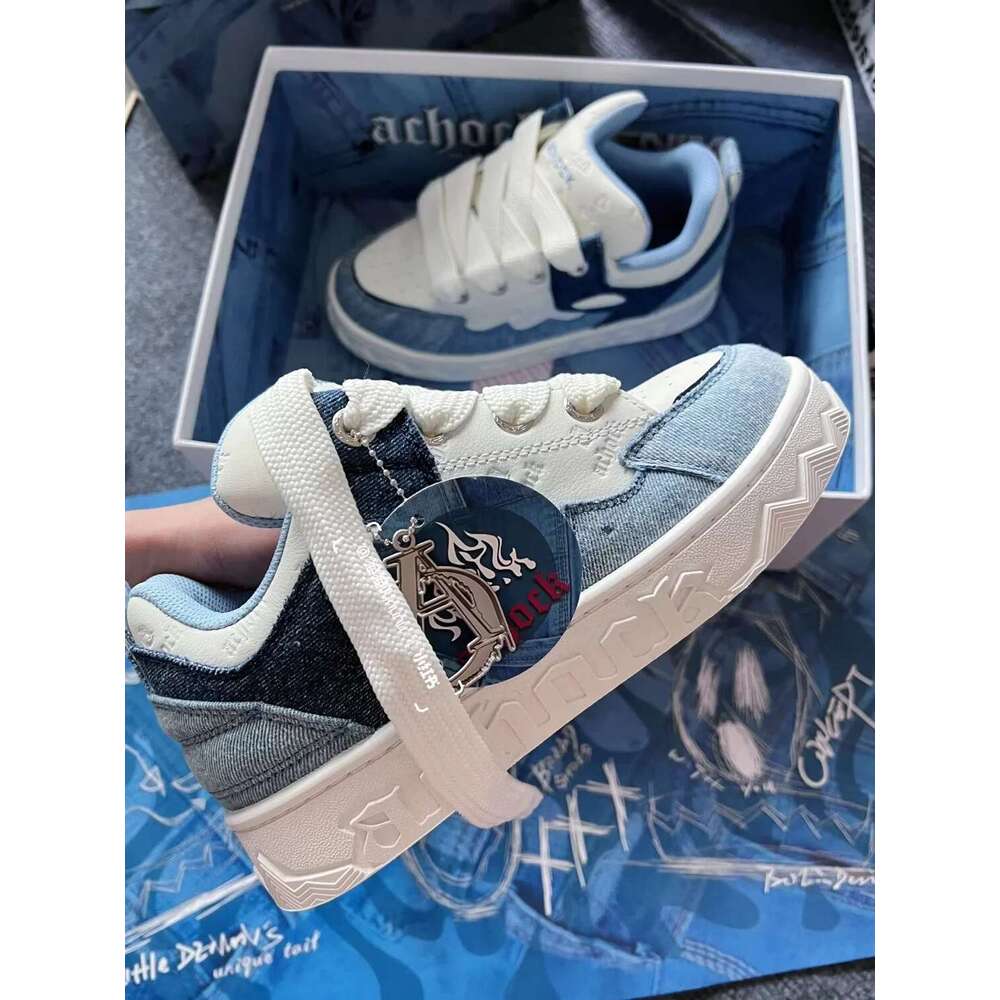 Spring New Thick-Soled All-Match Casual Sneakers Female National Trend Niche Denim Blue Couple Bread Shoes Male