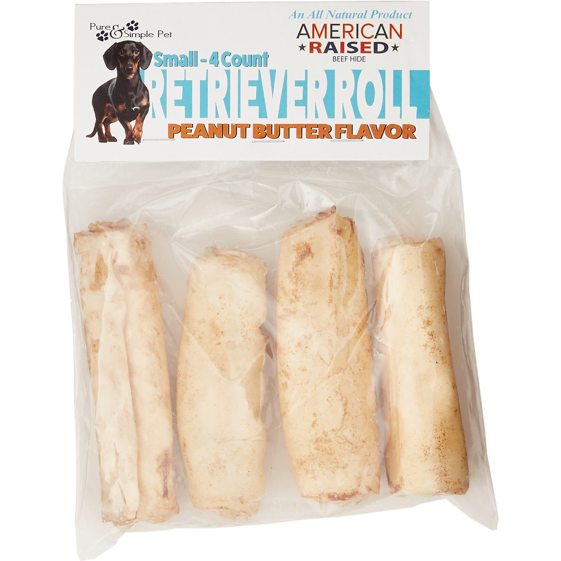 Pure & Simple Pet Peanut Butter Flavored Rawhide Retriever Roll Dog Treat, Small