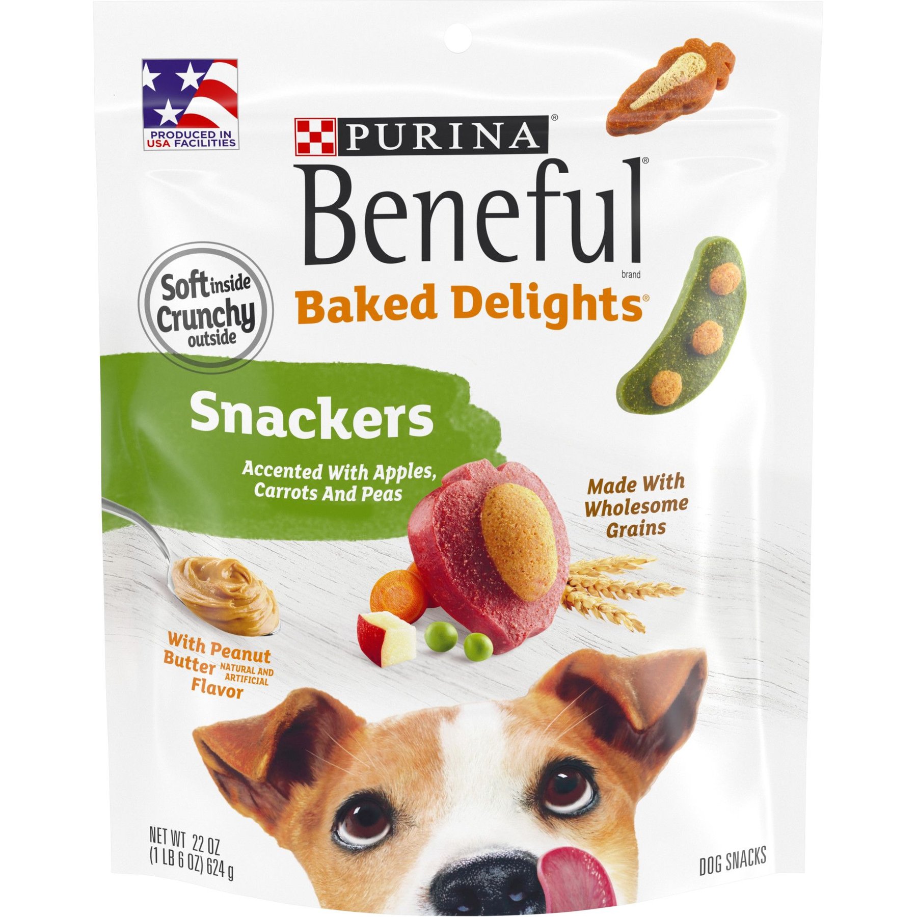 Purina Beneful Baked Delights Snackers with Apples, Carrots, Peas & Peanut Butter Dog Treats