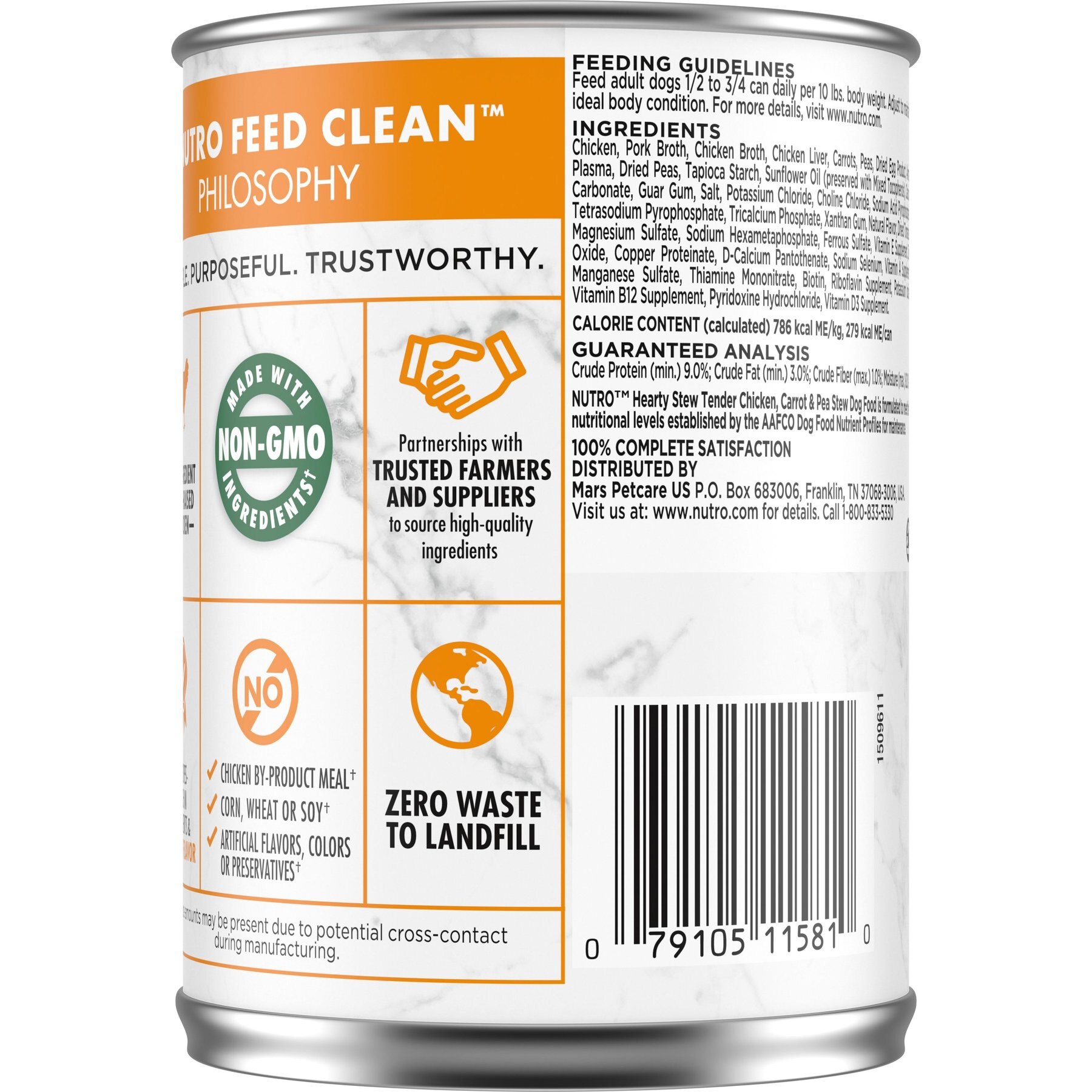 Nutro Hearty Stew Tender Chicken, Carrot & Pea Stew Grain-Free Canned Adult Wet Dog Food