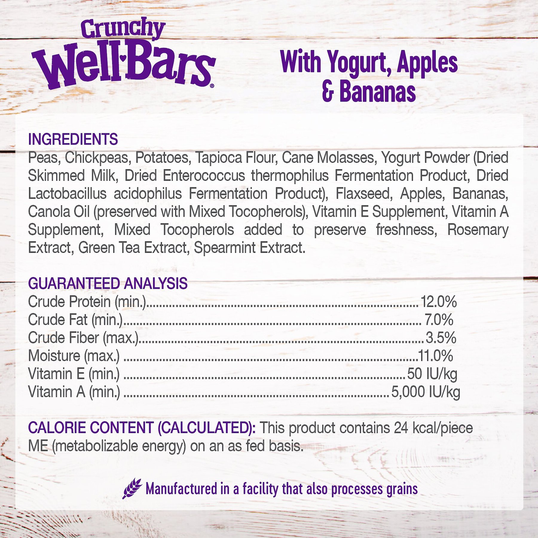 Wellness Crunchy WellBars Grain-Free Yogurt, Apples & Bananas Baked Dog Treats