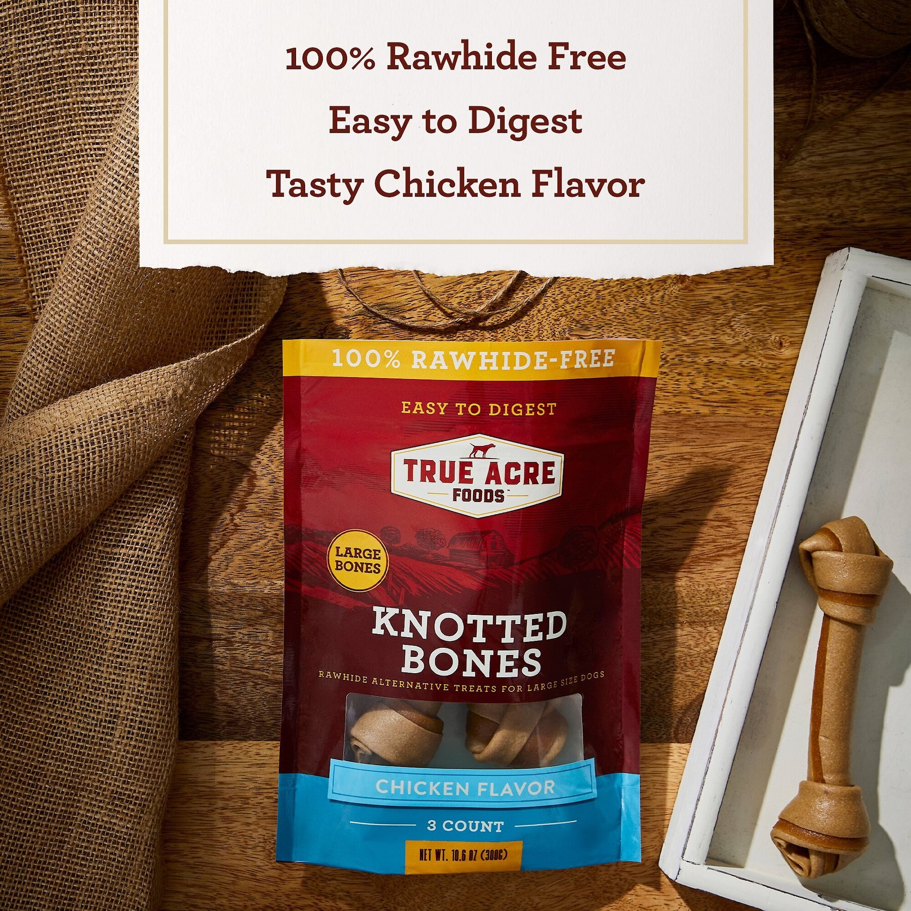 True Acre Foods, Rawhide-Free, Knotted Bones, with Natural Chicken Flavor Dog Treats