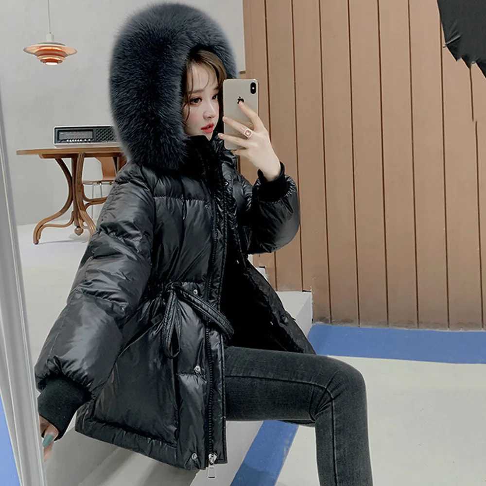 2023 Winter New Cotton Jacket Womens Big Fur Collar Cotton Coat Hooded Park Womens Thick Warm Medium to Long Coat X241120