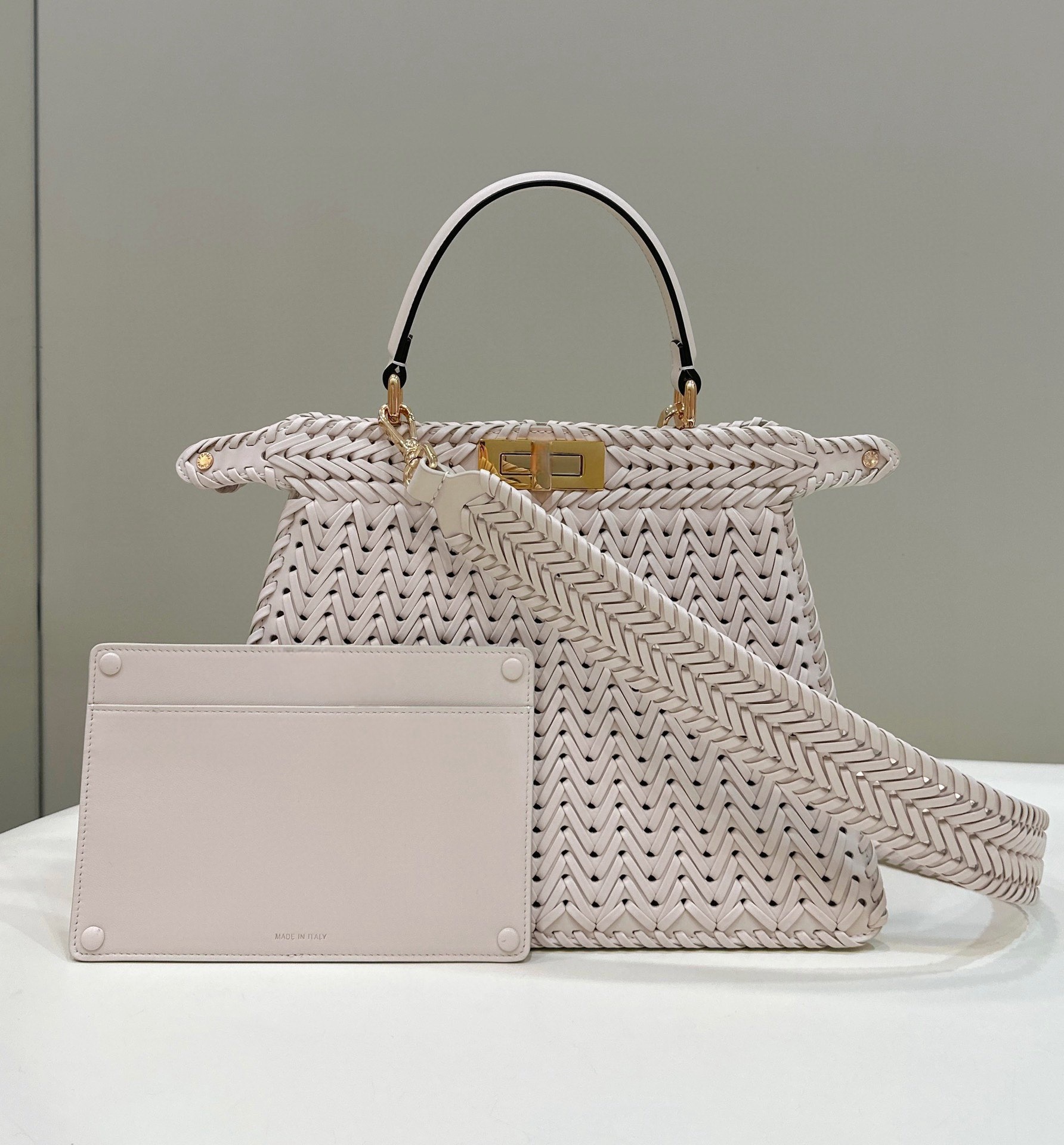 The full leather woven handbag is very grand and upscale