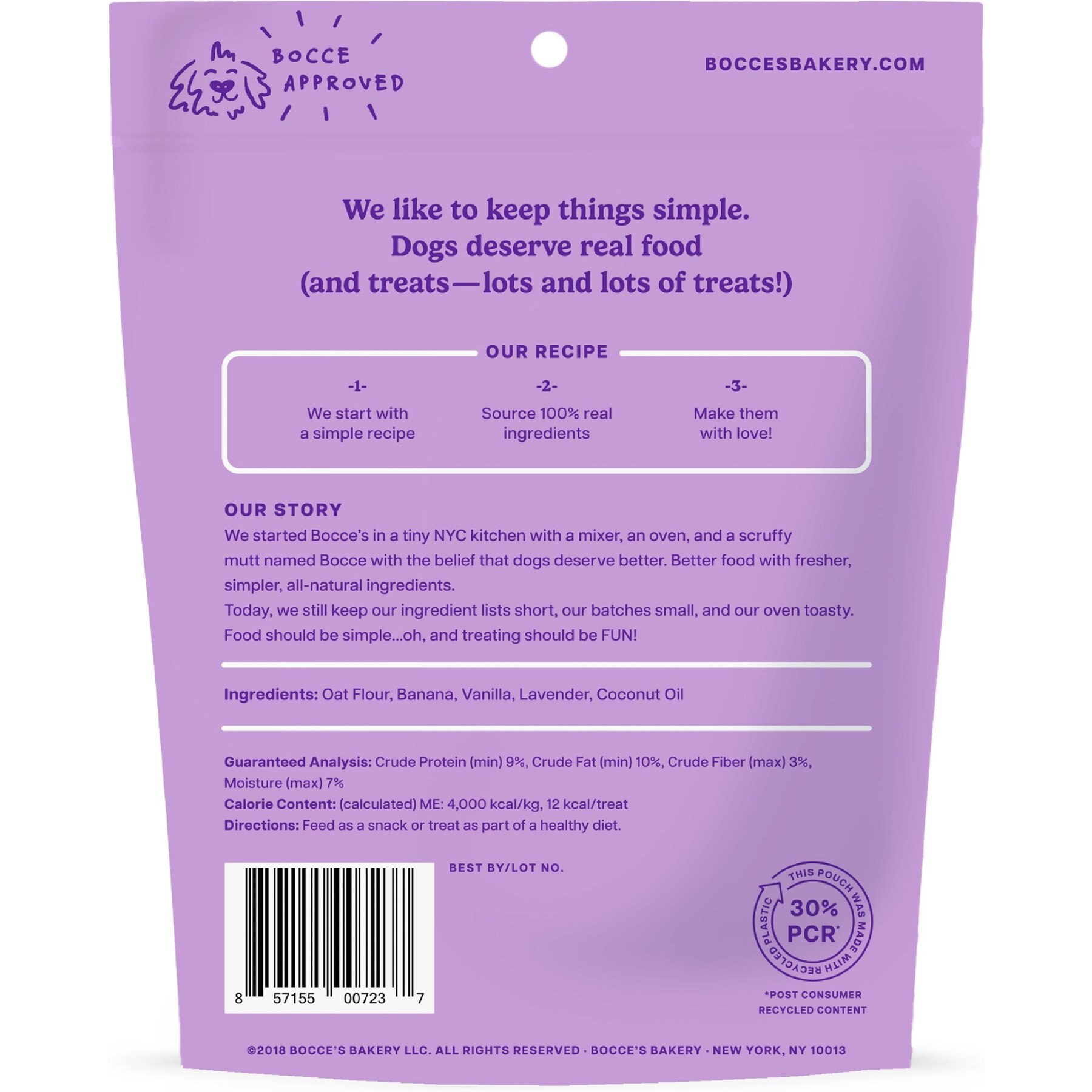 Bocce's Bakery Bedtime Tea Banana, Vanilla & Lavender Dog Treats, 5-oz bag