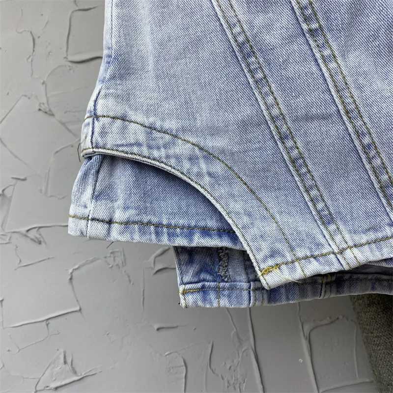 Skirts 2023 Autumn Y2K HOT Womens Shorts Fashion High Waist Spliced Solid Color Irregular A-line Wide Leg Denim Shorts Skirts Female Y240420