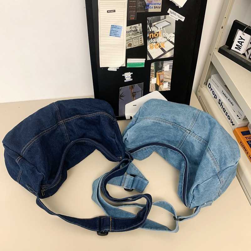 new vintage washed denim crossbody bag for women large capacity travel bag casual single shoulder tote bag