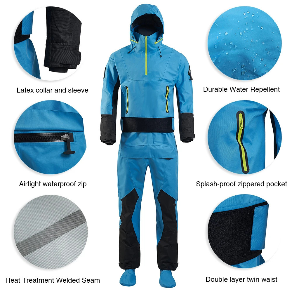 Kayak Drysuit For Men Dry Suits Latex Cuff And Splash Collar Three-layer Waterproof Material Kayaking Surfing Paddling DM114 240419