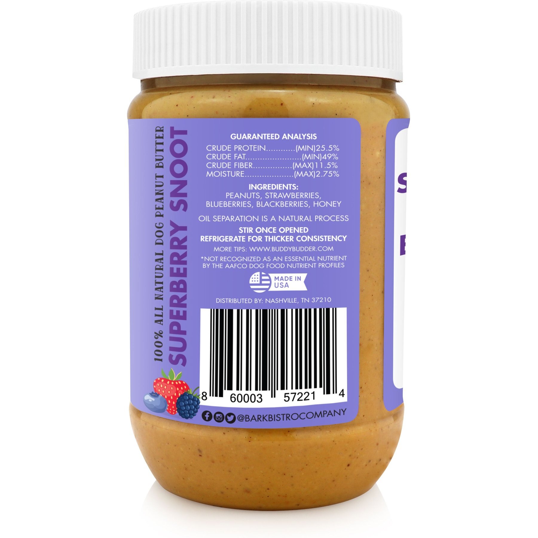 Bark Bistro Company Buddy Budder Superberry Snoot Peanut Butter Lickable Dog Treat, 17-oz jar