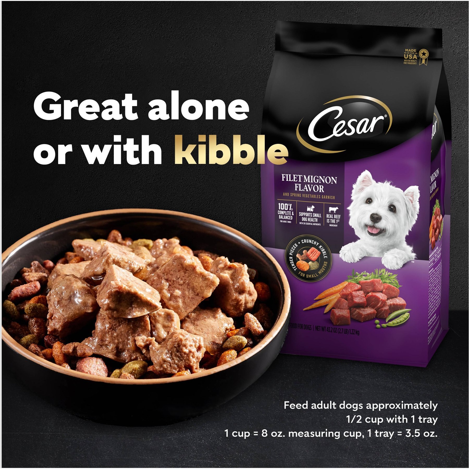 Cesar Loaf & Topper in Sauce Filet Mignon Flavor with Bacon & Potato Grain-Free Small Breed Adult Wet Dog Food Trays