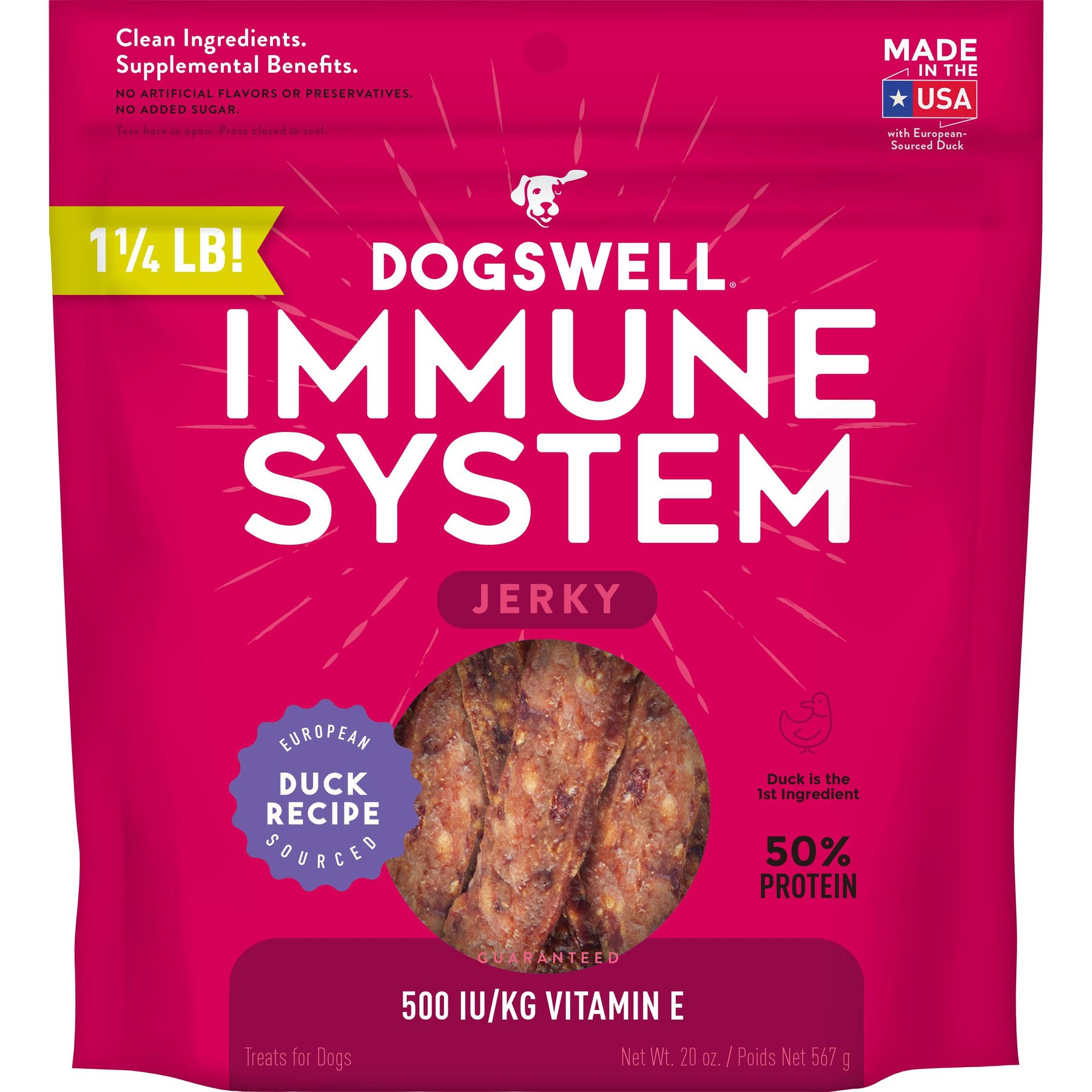 Dogswell Jerky Immune System Duck Recipe Grain-Free Dog Treats