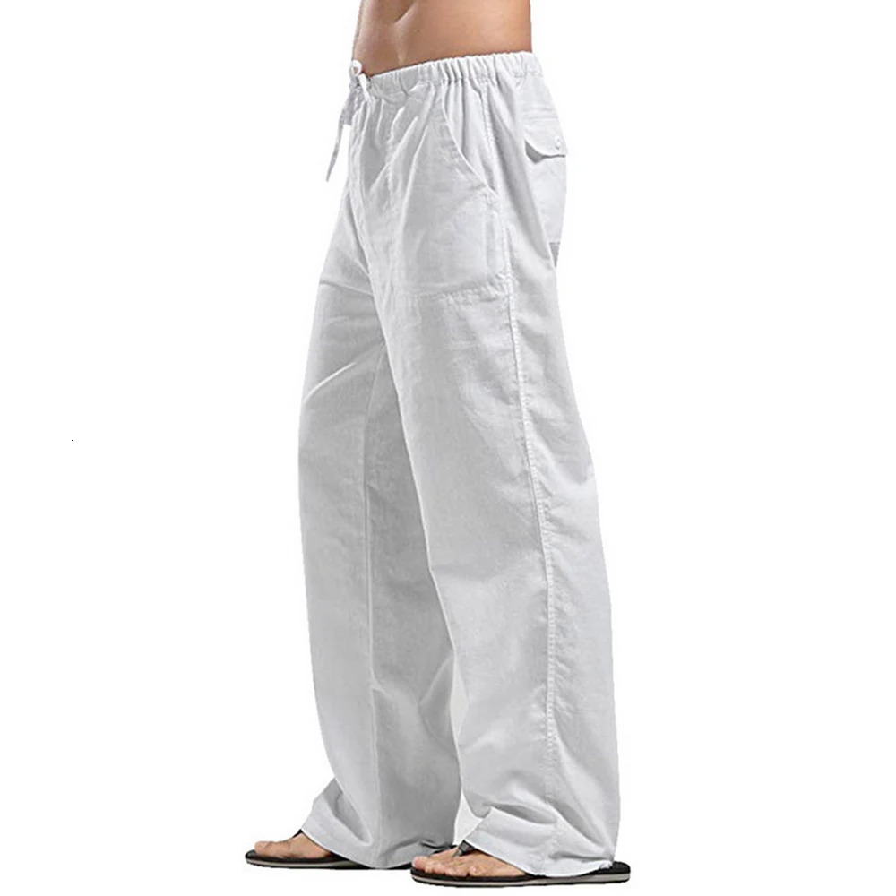 Mens Cotton Linen Pants Loose Cool Casual Long Pants Elastic Waist Long Pant Casual Large Size Streetwear Lightweight Trousers 240420