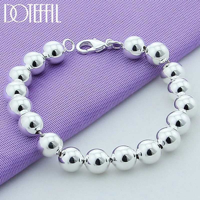 Chain 8mm/10mm Hollow Circle Ball Beads Silver Color Beaded 20cm Bracelet Woman Charm Fashion Jewelry Y240420