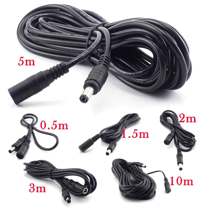 2024 Female to Male Plug CCTV DC Power Cable Extension Cord Adapter Power Cords 5.5mmx2.1mm For Camera Power Extension Cordscctv dc adapter cord