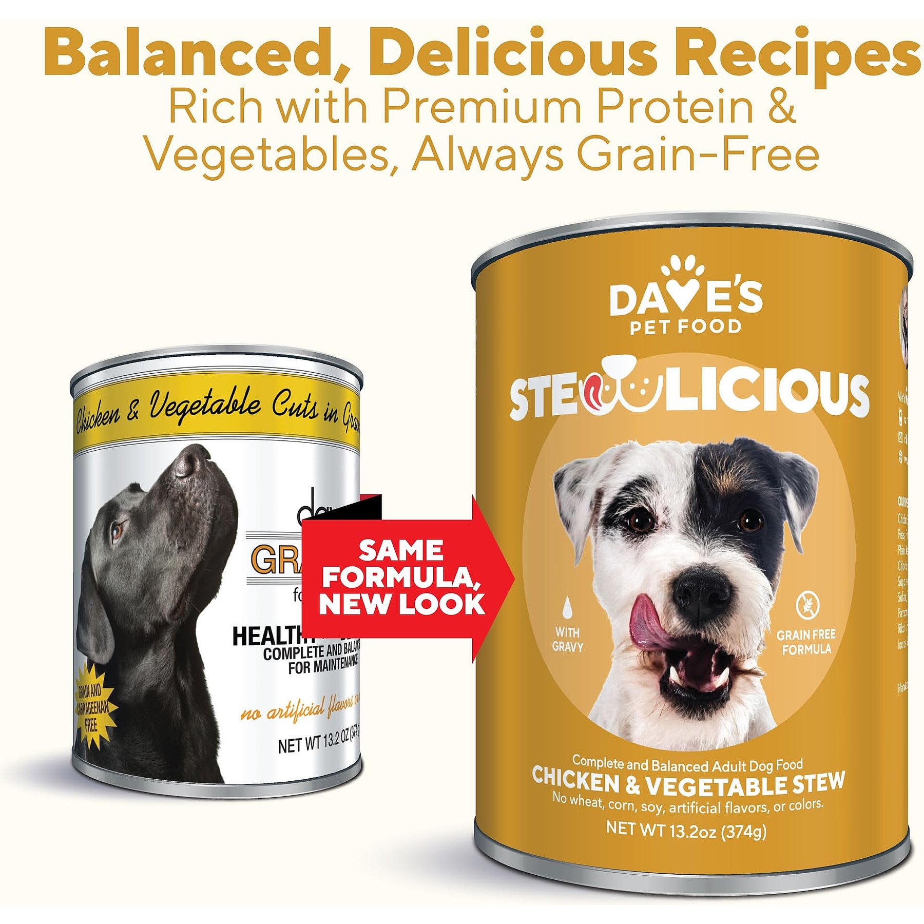 Dave's Pet Food Stewlicious Chicken & Vegetable Stew Grain-Free Canned Wet Dog Food, 13.2-oz, case of 12