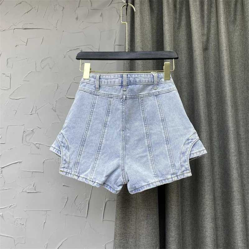 Skirts 2023 Autumn Y2K HOT Womens Shorts Fashion High Waist Spliced Solid Color Irregular A-line Wide Leg Denim Shorts Skirts Female Y240420