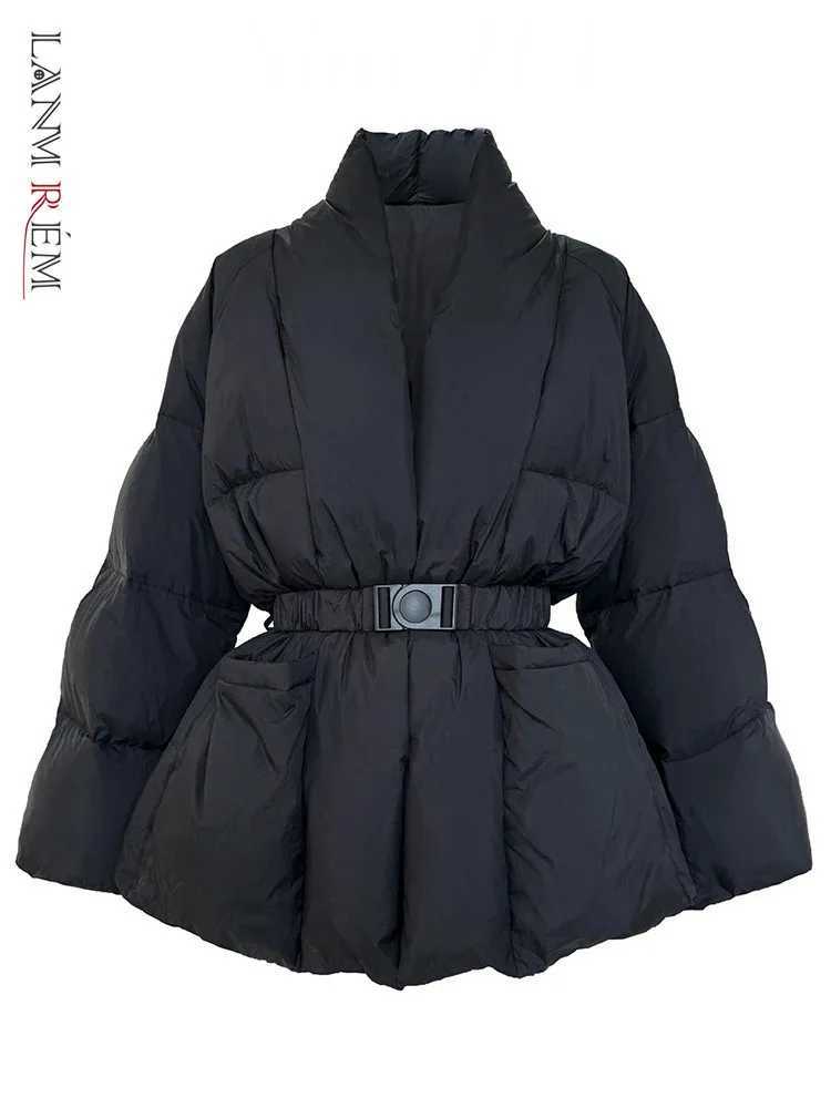 Lanmrem Temperature Womens Cotton Coat 2024 Winter New V-neck Solid Color with Agglomeration Waist Fashion Coat Womens 2Z2885 X241120