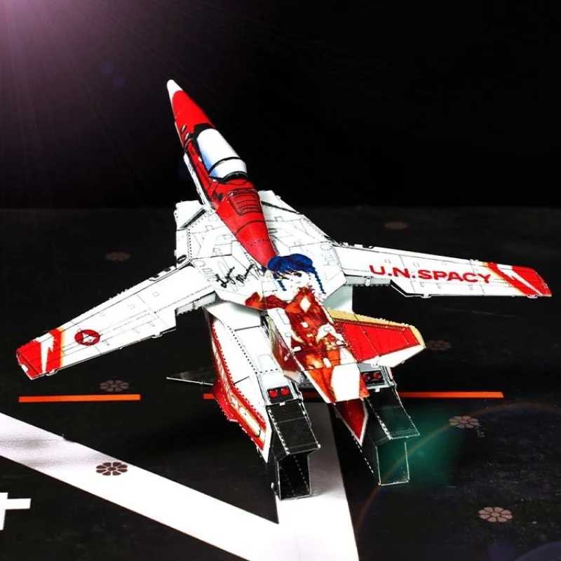 Red VF-1S Deformation Fighter DIY 3D Metal Puzzle Stainless Steel Color Assembled Model Kit Jigs Puzzle Toys New Year GiftsXJ241120